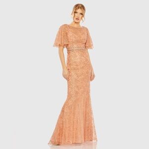 NWT $698 MAC DUGGAL Embellished Neck Butterfly Sleeve Trumpet Gown dress 20368